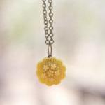 Mustard Yellow Lily Rose Flower Necklace Vintage..