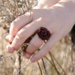 Brownrose Ring, White Lily Flower Ring,..