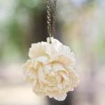 Cream-ivory Peony Flower Necklace Vintage Style -..