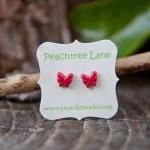 Tiny Crimson-red Butterfly Nature Post Earring..
