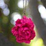 Deep Pink Peony Flower Necklace Vintage Style -..