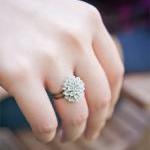 Grey Chrysanthemum Cabochon Vintage Style Ring..