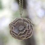 Large Grey Peony Rose Flower Necklace Vintage..