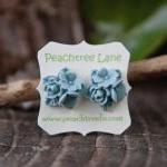 Blue Rose & Lily Flower Cabochon Post..