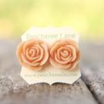 Large Peach Rose Flower Stud Earrings Perfect For..