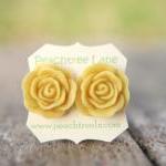 Large Mustard Yellow Rose Flower Earring Posts..