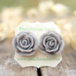 Large Grey Rose Flower Post Earrings // Bridesmaid..
