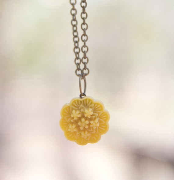 Mustard Yellow Lily Rose Flower Necklace Vintage Inspired - Mustard Love