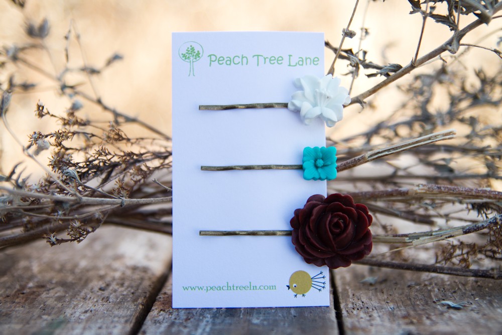 Turqoise-blue, White Lily Flower, Brown Rose Cabochon Hairpins Vintage Style Hairpins - Lily Pad