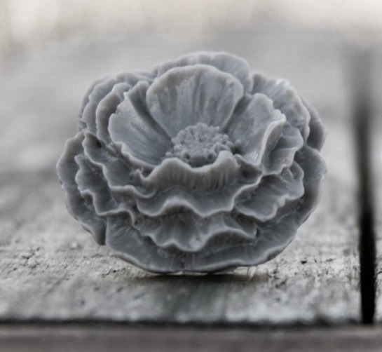 Large Grey Flower Poppy Rose Ring In A Vintage Style - Smoke