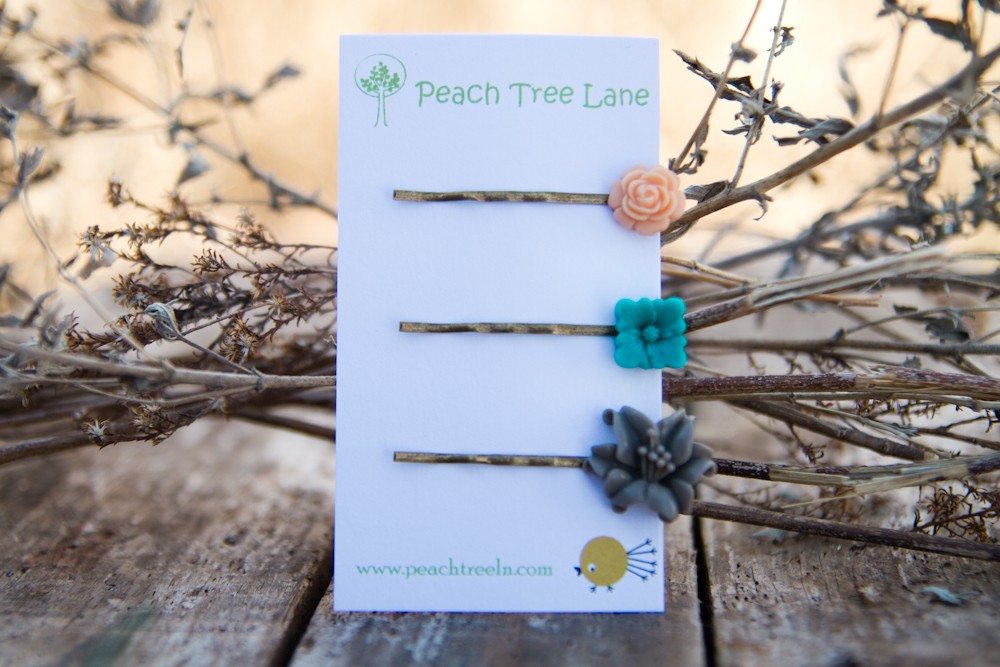 Grey Lily, Turquoise-aqua, & Peach Rose Cabochon Flower Hairpins Maid Of Honor Gifts - Dew