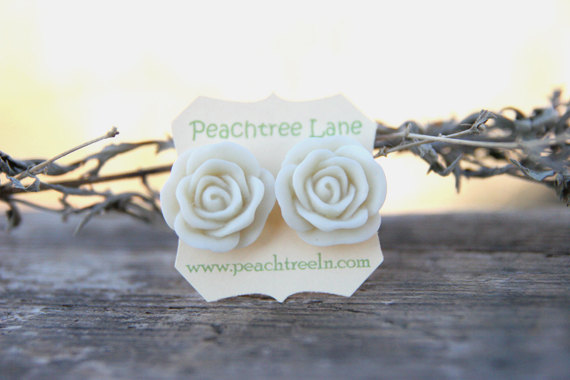Large Cream-Ivory Rose Stud Earrings perfect for Bridesmaid or Maid of Honor Gifts
