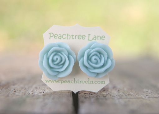 Large Baby Blue Rose Flower Stud Earrings perfect for Bridesmaid or Maid of Honor Gifts