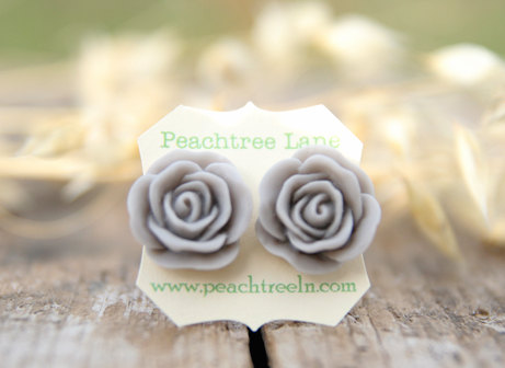 Large Grey Rose Flower Post Earrings // Bridesmaid Gifts // Mother Of The Bride Gift // Rustic Vintage Wedding