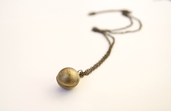 Vintage Aged Brass Ball Locket Necklace From The 1970's
