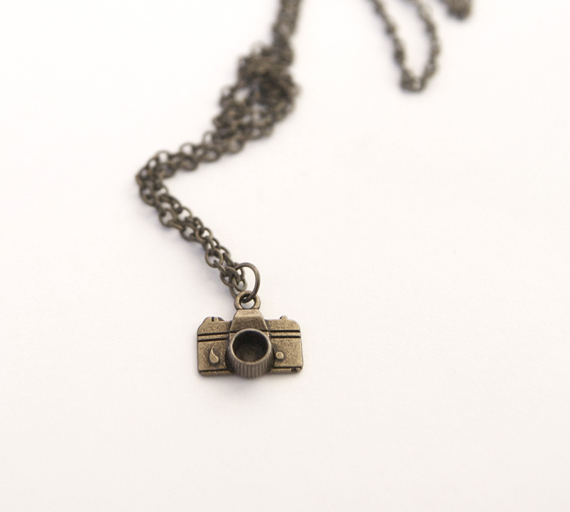 Small Camera Pendant Necklace Vintage Style With Antique Brass Chain Perfect Stocking Stuffers