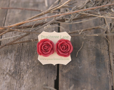 Large Red Rose Stud Earrings Perfect For Bridesmaid Gifts, Bridal ...